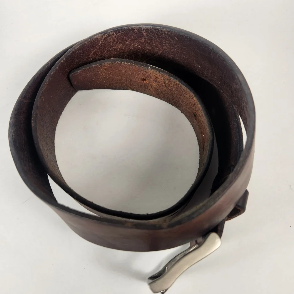 TIMBERLAND Belt Size 34 Brown Leather Made USA Silver Buckle 1.5 Width